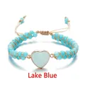 Handmade lake blue emperor stone double layer wrap bracelet with golden heart charm - Lake Blue