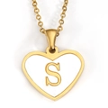 Golden heart necklace with white inlay and letter S pendant on a classic link chain - Letter S - Gold Heart White Shell