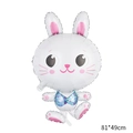 Detailed view of white cartoon rabbit foil balloon for Easter decoration, size 81x49cm - Jumping White Bunny