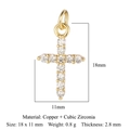 Golden copper cross pendant with cubic zirconia inlay, dimensions 18x11mm 0.8g - Gold Pave Cross (VB254)