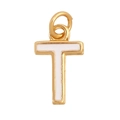 Letter T charm pendant with gold metal frame and white enamel filling for jewelry - White - Letter T