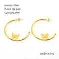 18k gold plated stainless steel hoop earrings with cutout butterfly charm 50mm - Butterfly Earrings (164)