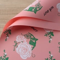 Pink floral wrapping paper with white roses and green leaves for flower bouquets - Dreamy Rose / Deep Pink