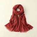 Elegant deep red linen blend scarf with fringe edges in a soft layered display - 100*195CM / Light Jujube