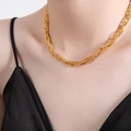 French vintage style gold chain necklace set with freshwater pearls on model - P1530-Gold Thick Chain Necklace / 40+5cm / Gold
