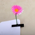 Close-up of pink daisy hair clip with black metal duckbill clip on display card - Sunflower Pink