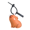 Cartoon capybara leather keychain in orange finish with black silicone wrist strap - Capybara