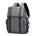 Modern grey waterproof men's backpack featuring double black buckle straps and flap cover - Gray