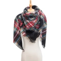 Classic plaid scarf featuring colorful red, green, and blue tartan patterns with tassels - 135cm x 135cm / Black Green