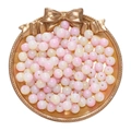 Pink and creamy white round glass beads for DIY jewelry making in a gold bowl - 50Pcs/10mm / Opal Style Bead - Pink Yellow