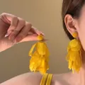 Summer vacation long yellow petal tassel earrings with vibrant beaded top detail - Beaded Flower Tassel Style (19#)