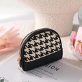 Mini muntportemonnee van pied-de-poule canvas met zwart PU-leer en gouden rits - Enkele Rits / Zwart-wit Houndstooth