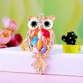 Golden owl keychain with colorful rhinestones and vibrant crystal gemstone accents - A430 Owl C Large
