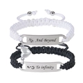 Detail of magnetic heart clasp on black and white woven rope couple bracelets - To Infinity & And Beyond