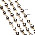 18K gold plated stainless steel chain with black and white evil eye enamel beads - Black-Gold