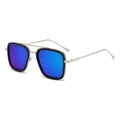 Square aviator sunglasses with black frame and blue mirrored lenses inspired by Tony Stark - Silver Frame Green Mirror Lens