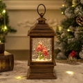 Vintage bronze Christmas lantern with cardinal birds and glittering snow music box effect - Red Bird Cardinal