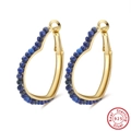 S925 sterling silver gold plated hoop earrings with blue turquoise bead charms - Blue Heart Hoop - Gold