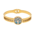 Bracciale albero della vita dorato con emblema albero argento su sfondo blu chiaro - 2# Stile Albero della Vita Blu