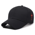 Black baseball cap with red cross embroidery detail and curved brim in premium cotton fabric - Adjustable / Black (Red Embroidery)