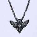 Gothic moth skull pendant necklace with crescent moon in antique silver finish - Death's Head Skull Moth Vintage Color (Single Pendant)(D0710)