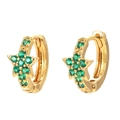 Golden star hoop earrings with micro-paved green crystals for women's fashion jewelry - Gold Plated - Green Zirconia