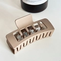Matte light brown rectangular hair claw clip with minimalist cutout design - 8.4cm / Brown