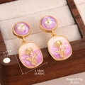 Pendientes de perlas barrocas con diseño de tulipán estilo pintura al óleo - Tulipán / Dorado/Lavanda