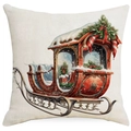 Christmas pillowcase with vintage red sleigh print on textured linen fabric - Vintage Red Sleigh / 45*45cm Single-sided Linen