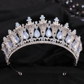 Elegant silver Baroque bridal crown with light blue crystals and rhinestones on black fabric - Silver White Rhinestone + Blue Opal