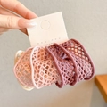 Pink mesh high elasticity hair ties set for secure ponytails shown on brand card - Set of 5 / 3# Taro Purple Mesh (Single Approx 6x3cm)
