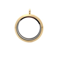 Golden round glass locket pendant in stainless steel for photos or small charms - 38mm Gold Color - Screw Open