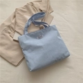 Light blue corduroy tote bag with Fashion Instinct label for casual daily shoulder wear - Blue
