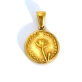 Vintage style gold-plated round tulip flower pendant with detailed beaded border finish - June Water Lily (SP599G-6) (Pendant Only (Without Chain))