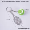 Miniature tennis racket and ball keychain set in green and silver sporty metal finish - 2.5cm Large Dark Green Tennis Ball + Silver Racket