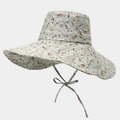Detail of floral wide brim sun hat with adjustable chin strap and canvas texture - Light Grass Green Floral (Color 1#)