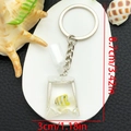 Resin tropical fish keychain in liquid bag, yellow stripes, size 8.7cm height - Keychain / Yellow White Fish Keychain