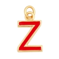 Golden pendant with red enamel letter Z, featuring a polished finish and metal ring - Red - Letter Z