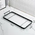 Rectangular water ripple glass tray with black metal frame and handles 45x22x4cm - Large Ice Pattern Tray / Black