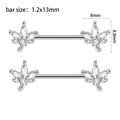 Silver maple leaf nipple rings with clear cubic zirconia pavé in stainless steel - Style 4-Maple Leaf
