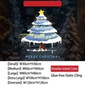 Golden bow Christmas tree static window sticker in five sizes from 30cm up to 120cm - Blue-White Light String Tree (SDUV-224) / Small (30x30cm)