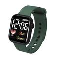 Digital LED sport watch for couples with green silicone strap and rectangular black screen - Dark Green