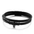 All-black multi-layer leather bracelet for men with eagle charm and magnetic clasp - Black (KB148928-KLHQ)