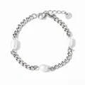 Bracciale a catena cubana in acciaio inossidabile con tre eleganti perle bianche - Argento
