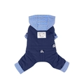 Tuta impermeabile blu navy a quadretti con cappuccio per cani di piccola taglia - S / Blu navy