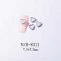 Detailed 7.5x7.5mm lavender heart nail charms with metal edge on a pink nail tip - 8321 Silver Border Lavender Cat Eye (7.5*7.5mm)