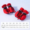 Red dog boots with size chart for small medium dogs featuring adjustable drawstrings - Size 1 (3.5*3cm) / Standard Wear-Resistant / Red