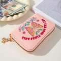 Pink PU leather wallet featuring colorful butterfly embossing and a gold heart zipper - Multi-E (Rose Pink Butterfly)