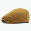 Vintage ginger yellow knitted newsboy cap with textured knit pattern for women and men - Adjustable / Turmeric