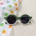 Kids round sunglasses in matte green and off-white split color frame design - Green and White